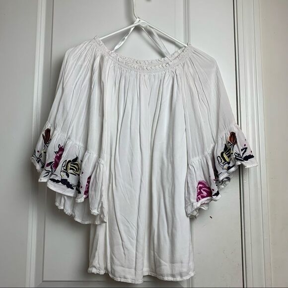 here comes the sun Tops - Here comes the sun white off the shoulder blouse with floral design sleeves XS